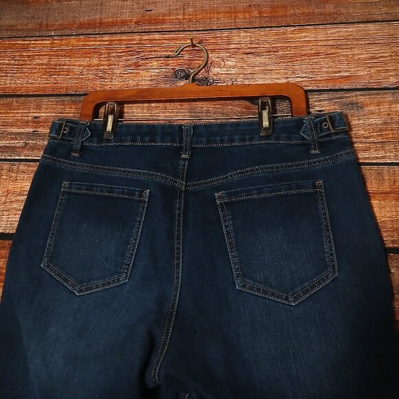 Style & CO Trouser Jeans Size 16 Side Buckle Wide Leg Dark Wash Denim Stretch - Picture 5 of 10
